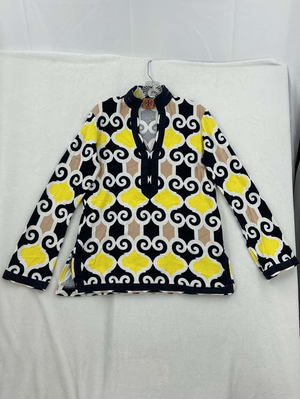 Tory Burch Navy, Yellow & Cream Printed Tunic Top 1035 - Picture 2 of 5